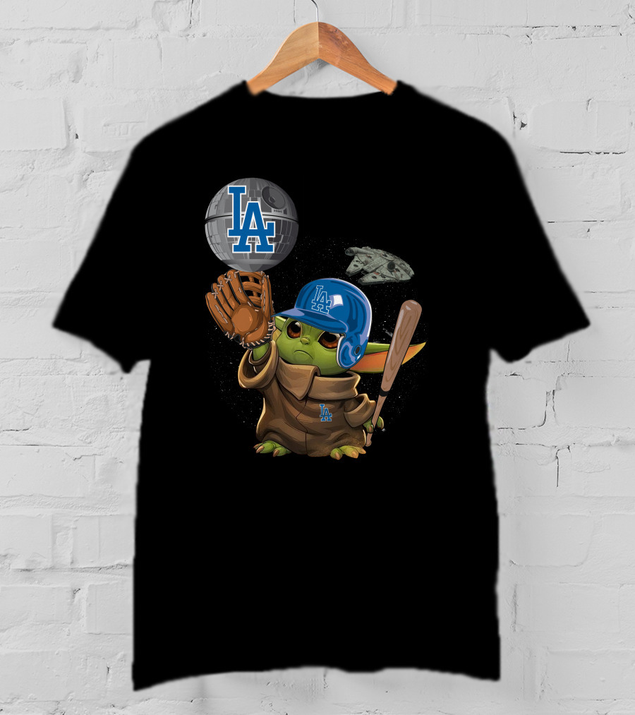 LA Baby Yoda Star War Baseball Dodgers Millennium Falcon T-Shirt