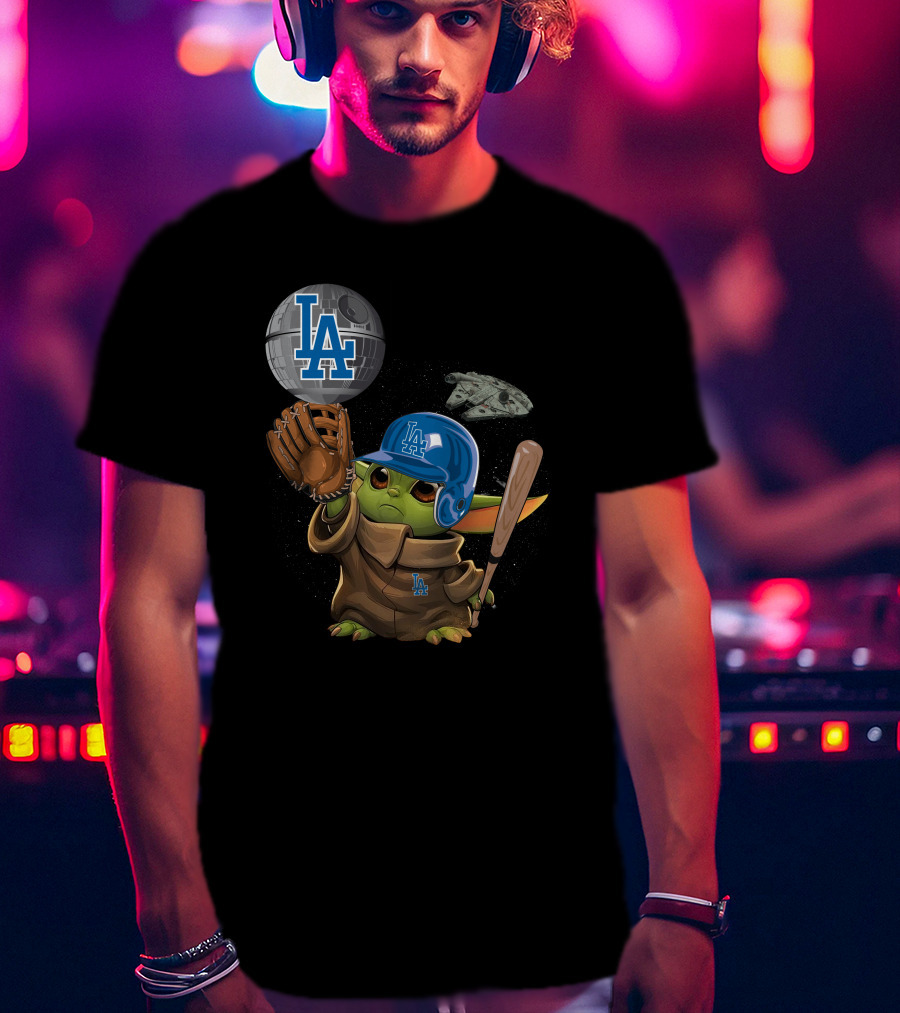 LA Baby Yoda Star War Baseball Dodgers Millennium Falcon T-Shirt