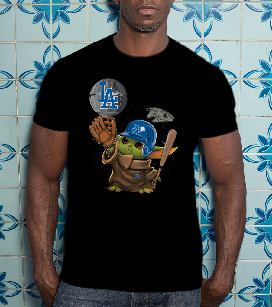 LA Baby Yoda Star War Baseball Dodgers Millennium Falcon T-Shirt