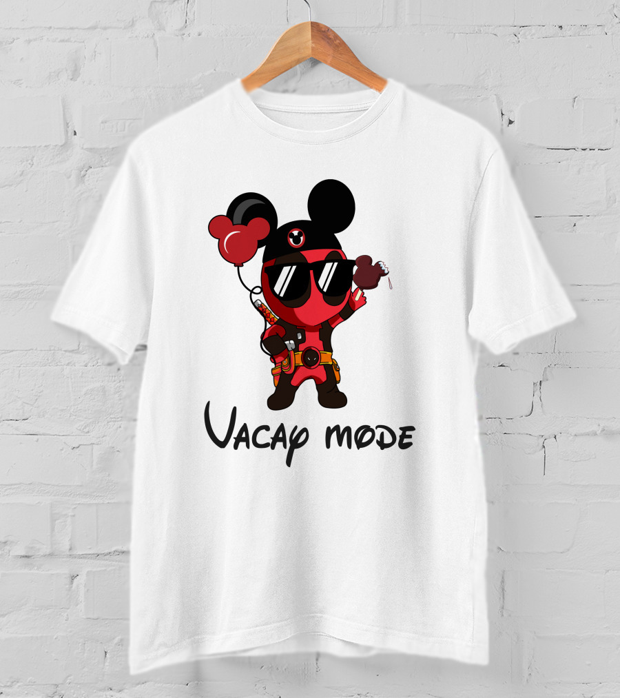 Deadpool Vacay Mode Mickey Ears Balloons Chocolate Ice Cream T-Shirt