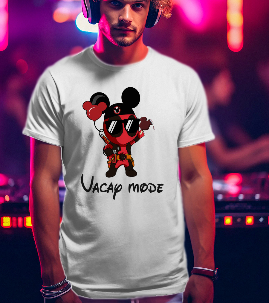 Deadpool Vacay Mode Mickey Ears Balloons Chocolate Ice Cream T-Shirt