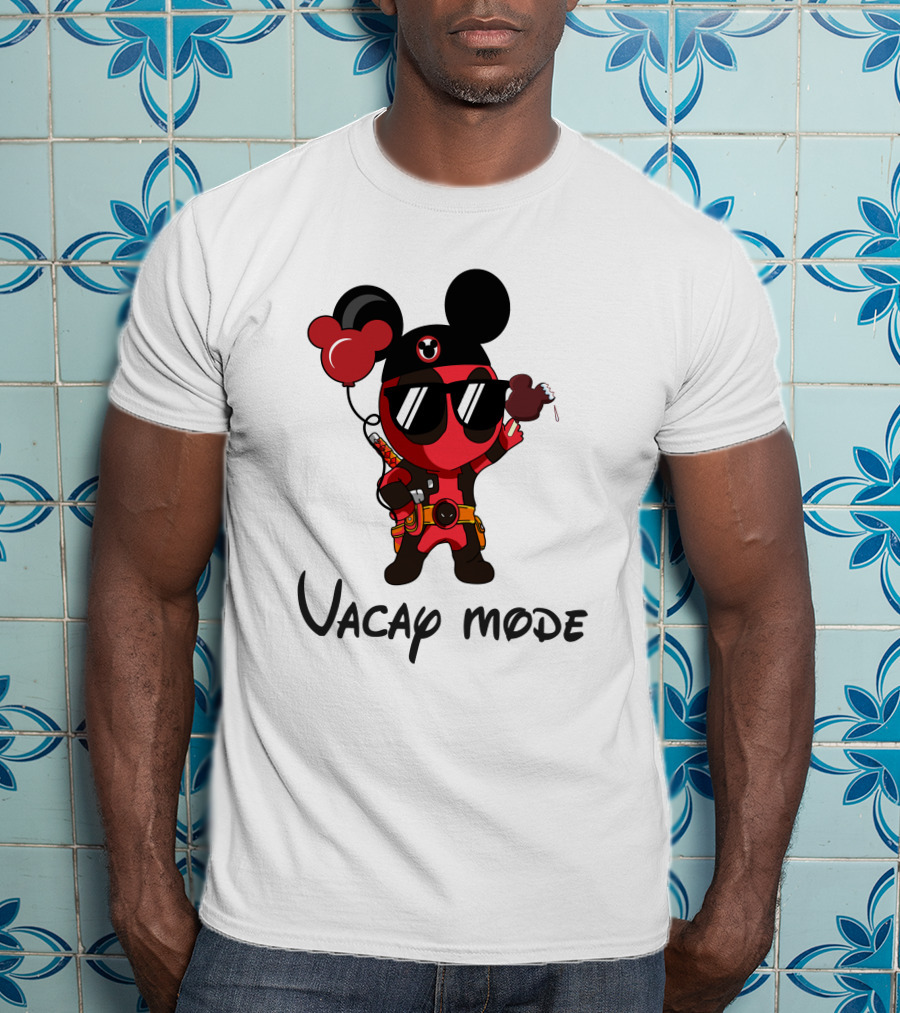 Deadpool Vacay Mode Mickey Ears Balloons Chocolate Ice Cream T-Shirt