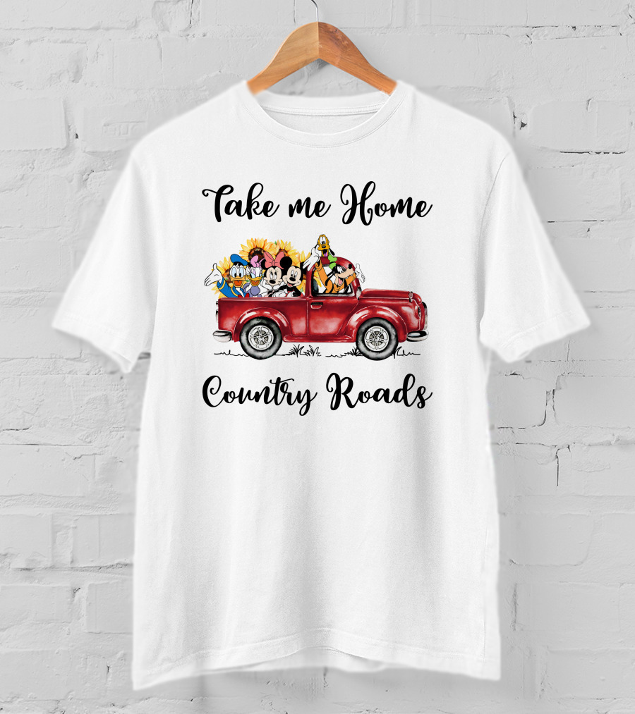 Take Me Home Country Roads Red Truck Disney Characters T-Shirt
