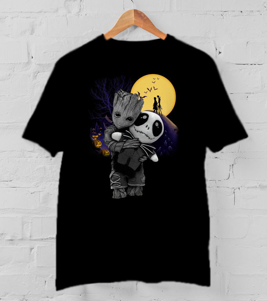 Groot Hug Jack Skellington Halloween Night T-Shirt