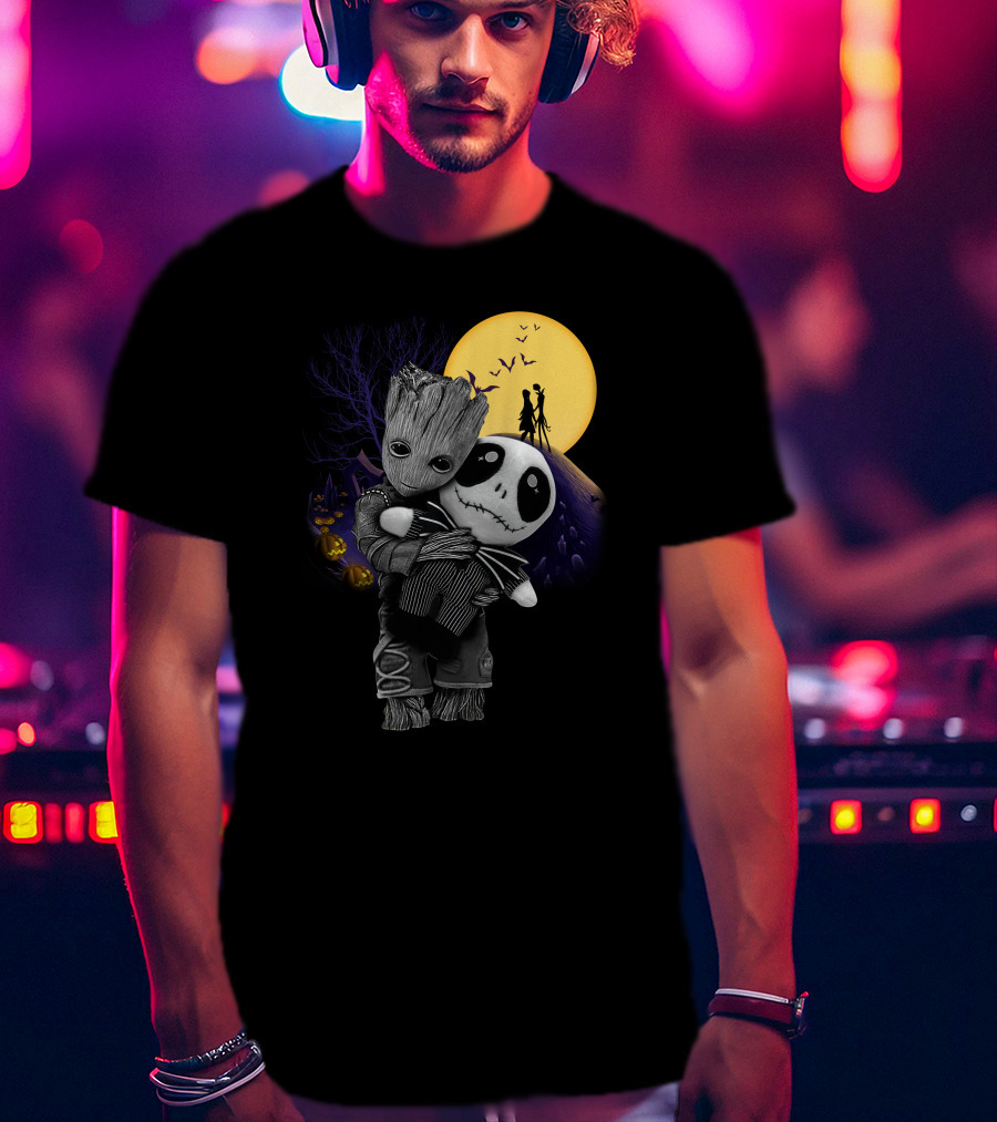 Groot Hug Jack Skellington Halloween Night T-Shirt