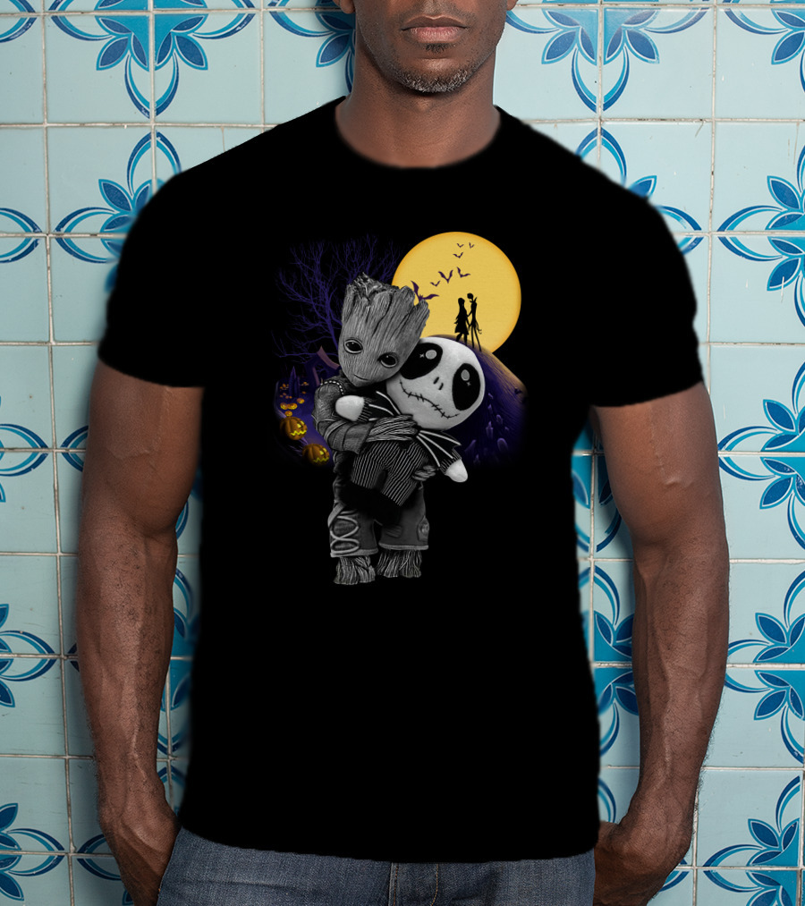 Groot Hug Jack Skellington Halloween Night T-Shirt