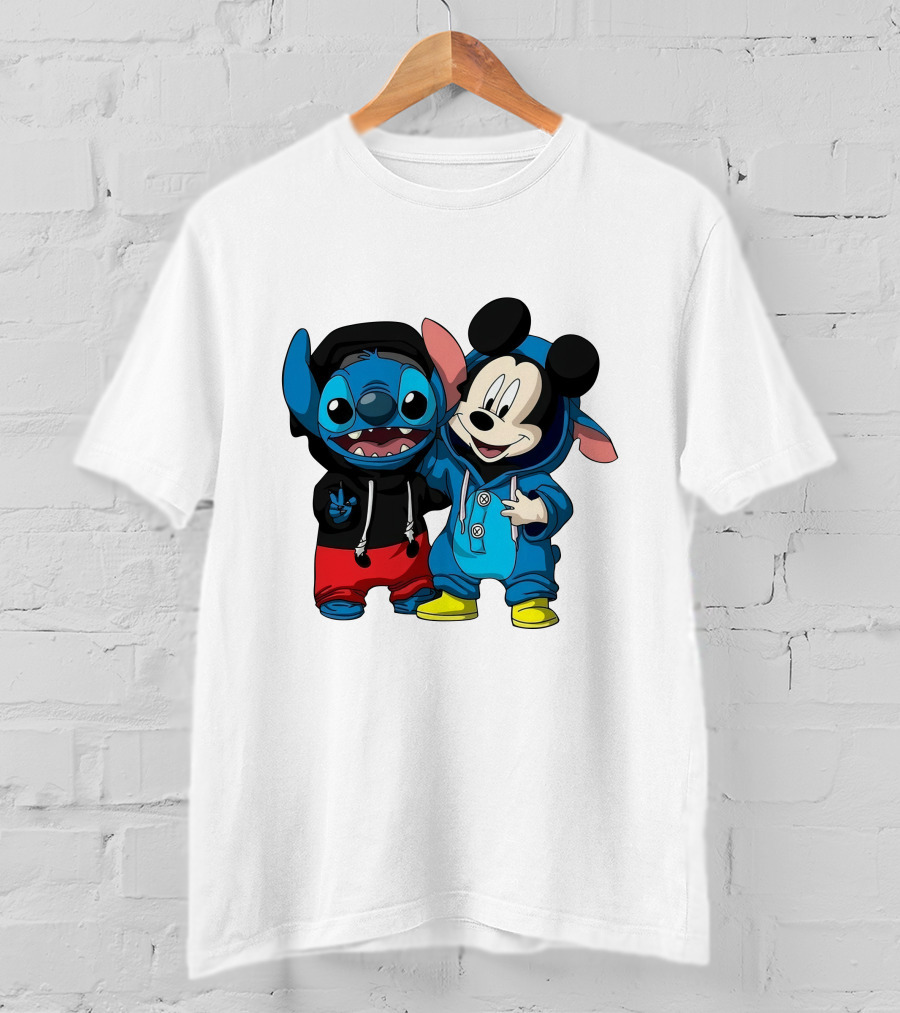 Mickey And Stitch Friendship Hoodie Cartoon Crossover T-Shirt