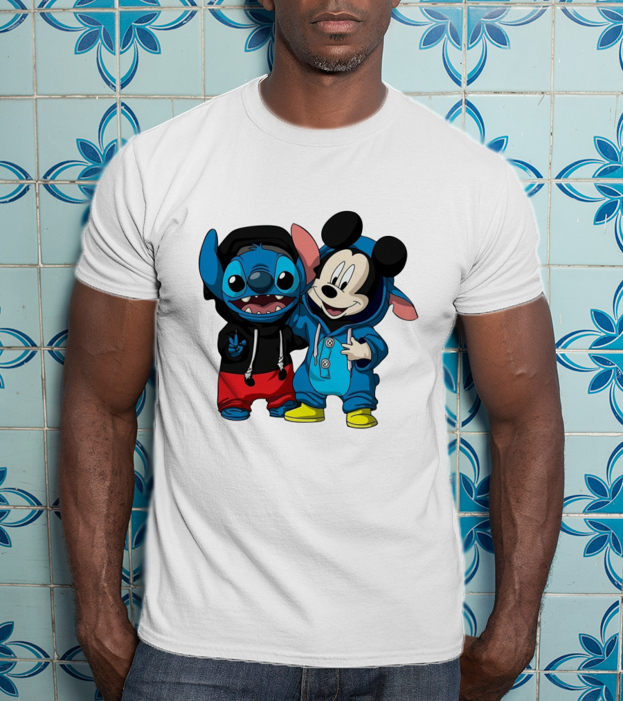 Mickey And Stitch Friendship Hoodie Cartoon Crossover T-Shirt