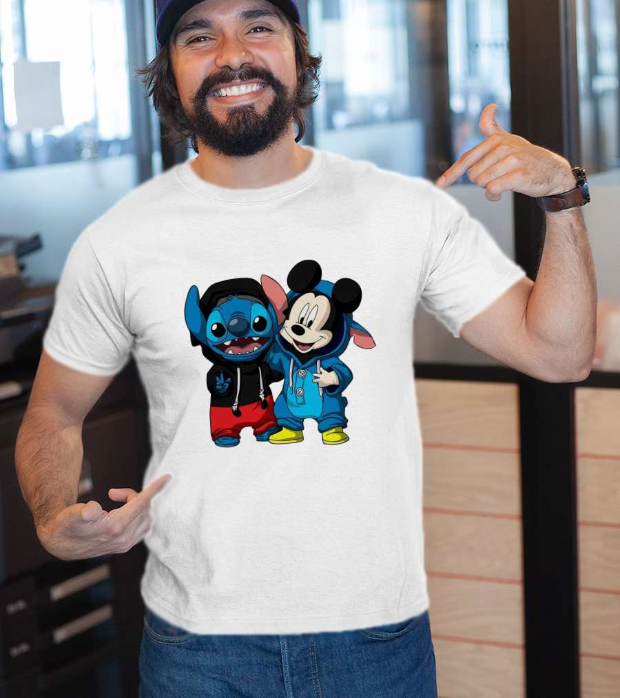 Mickey And Stitch Friendship Hoodie Cartoon Crossover T-Shirt