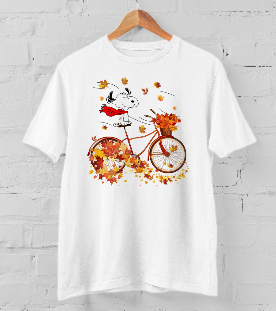Snoopy Bicycle Autumn Leaves Ride T-Shirt