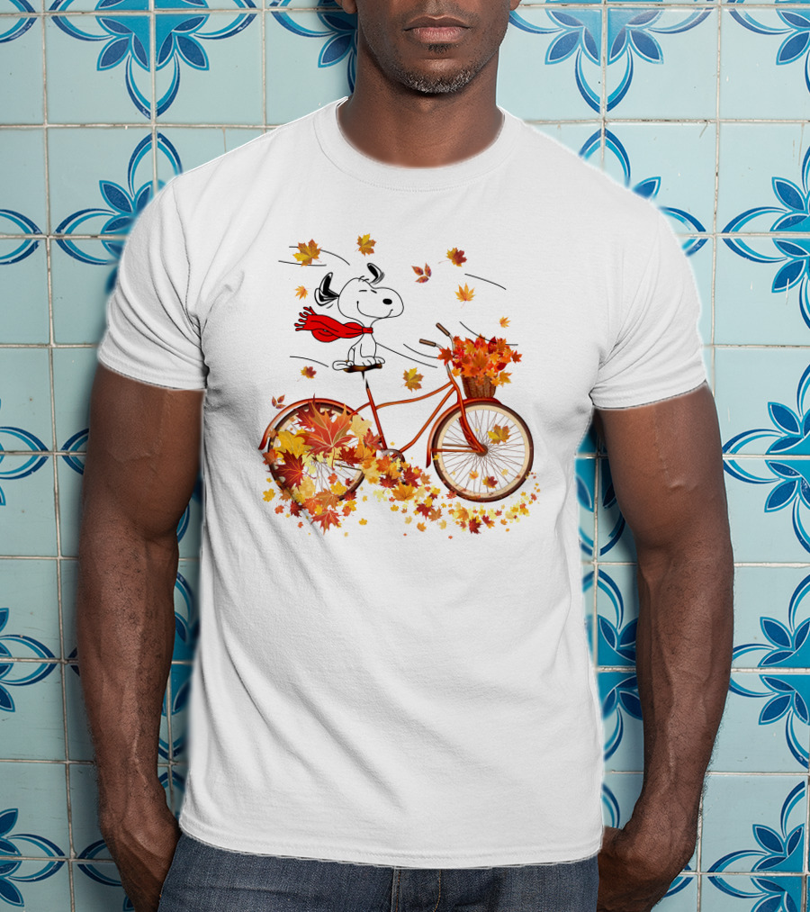 Snoopy Bicycle Autumn Leaves Ride T-Shirt