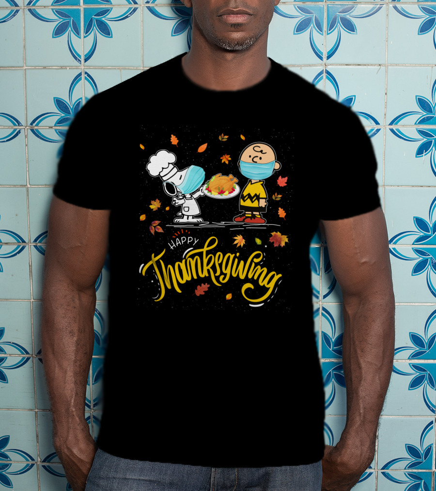 Happy Thanksgiving Snoopy And Charlie Brown Masked Feast T-Shirt