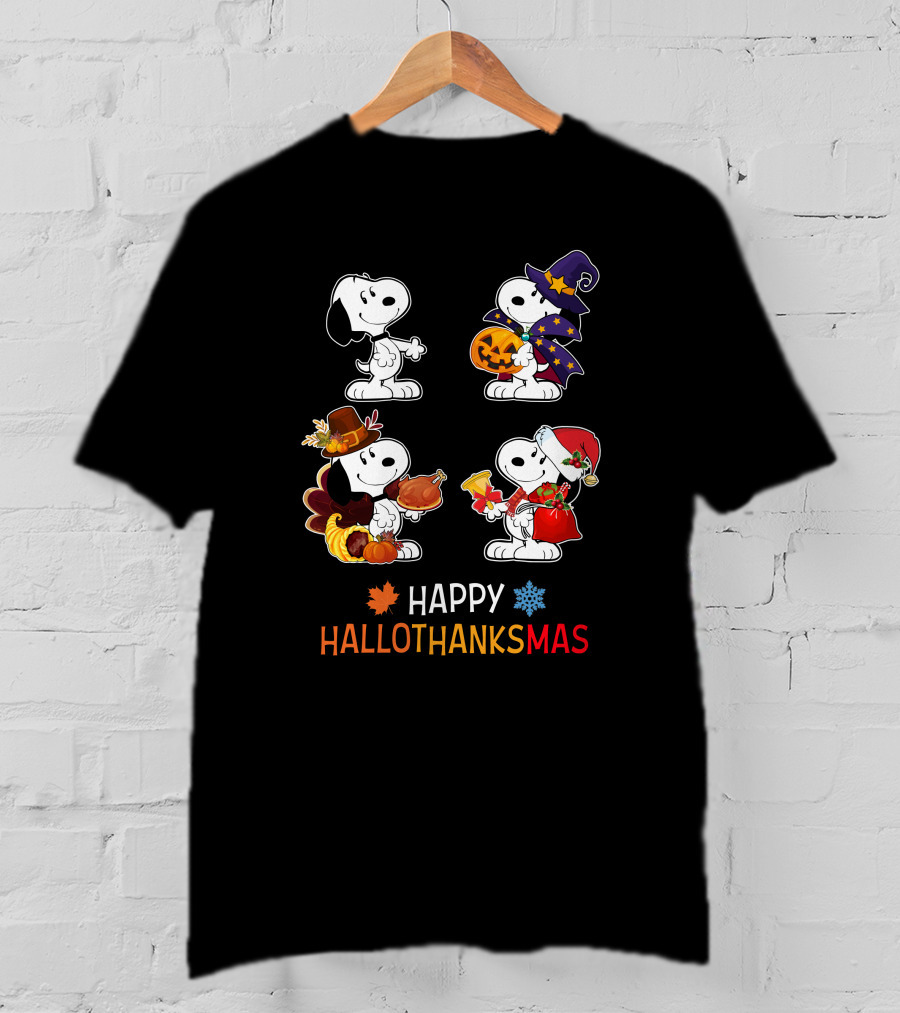 Snoopy Happy HalloThanksMas Fall Halloween Thanksgiving Christmas T-Shirt