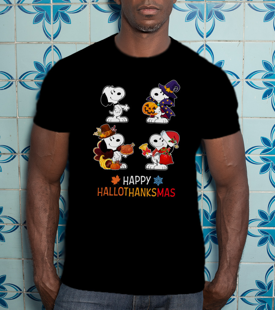 Snoopy Happy HalloThanksMas Fall Halloween Thanksgiving Christmas T-Shirt