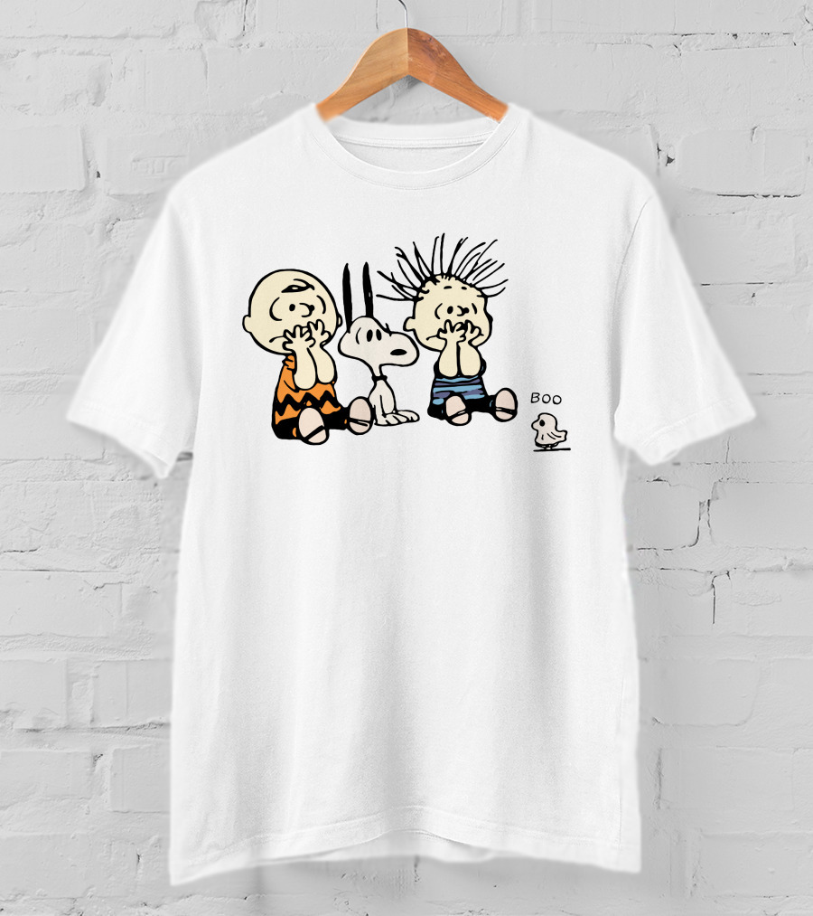 Peanuts Characters With Snoopy And Bird Saying Boo T-Shirt