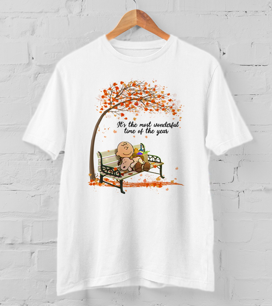 It's The Most Wonderful Time Of The Year Autumn Leaves Bench Scene T-Shirt