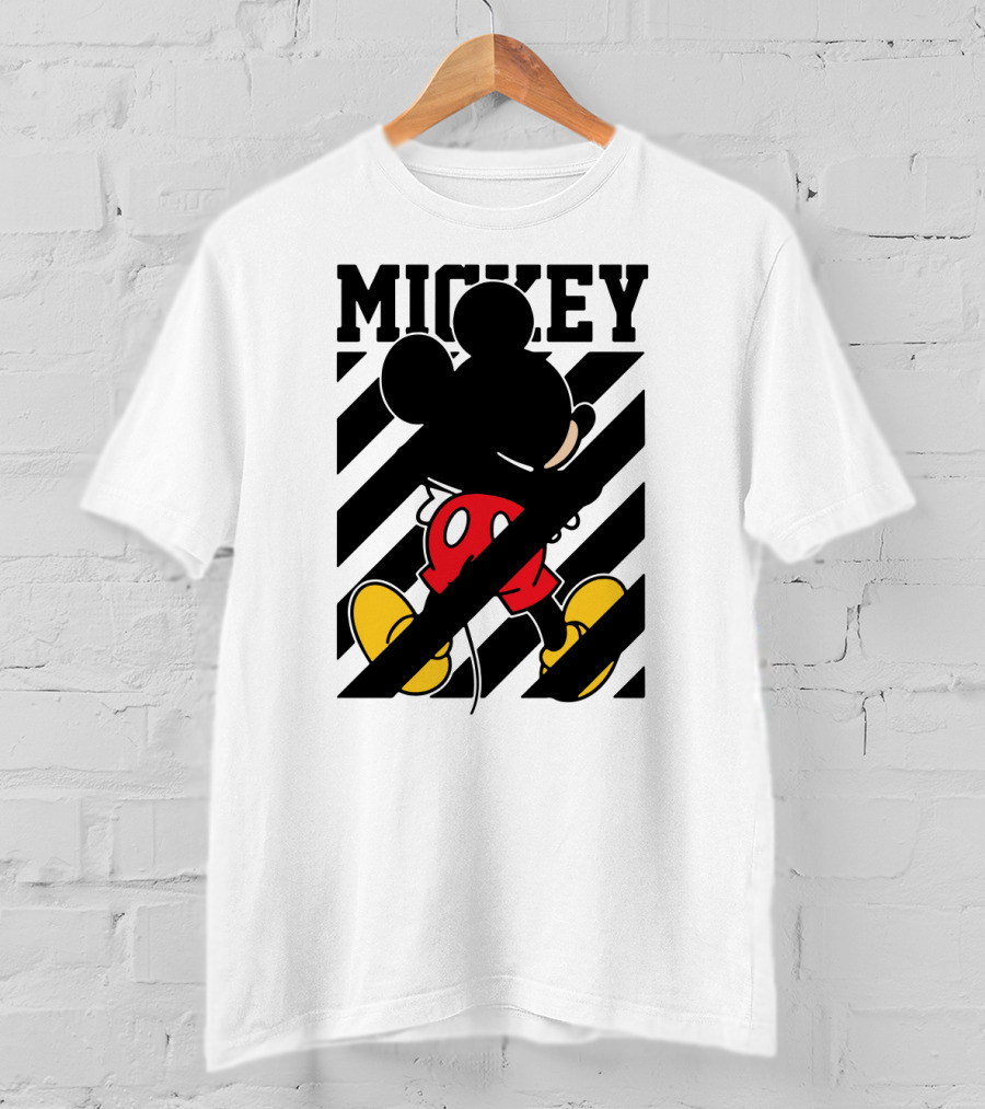 Mickey Mouse Black And White Stripes Red Yellow T-Shirt