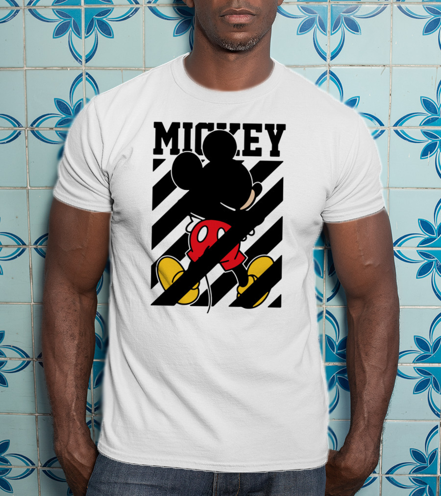 Mickey Mouse Black And White Stripes Red Yellow T-Shirt