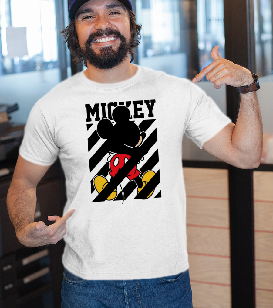 Mickey Mouse Black And White Stripes Red Yellow T-Shirt