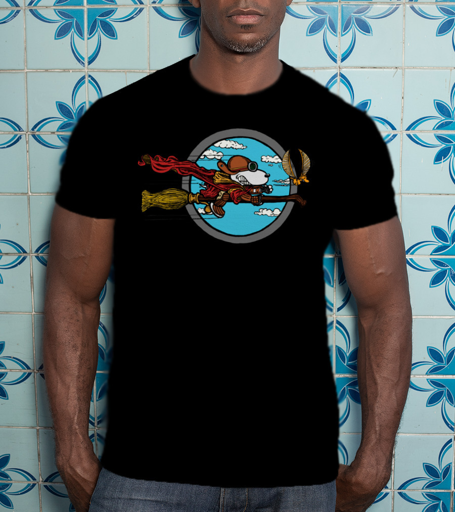 Skyward Wizard Flying Ace With Golden Snitch Chase T-Shirt