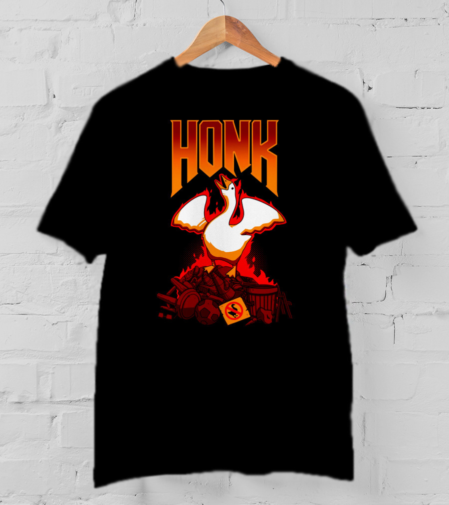 HONK Goose On Junk Pile With Flames T-Shirt
