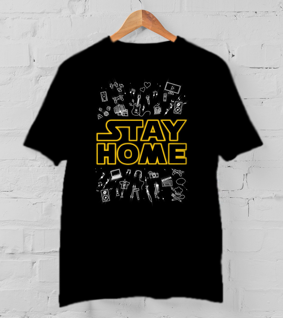 Stay Home DIY Music Gaming Cinema Book Cooking Fitness Icons T-Shirt