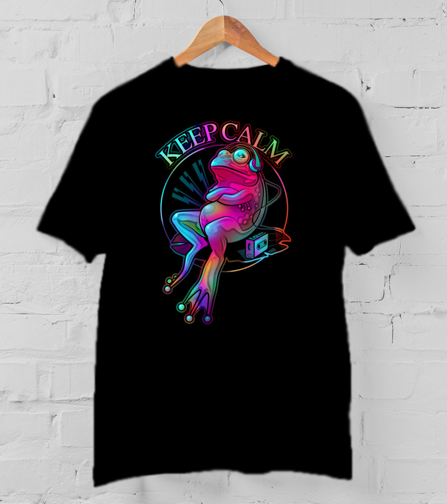 KEEP CALM Frog With Headphones And Retro Boombox Vibes T-Shirt