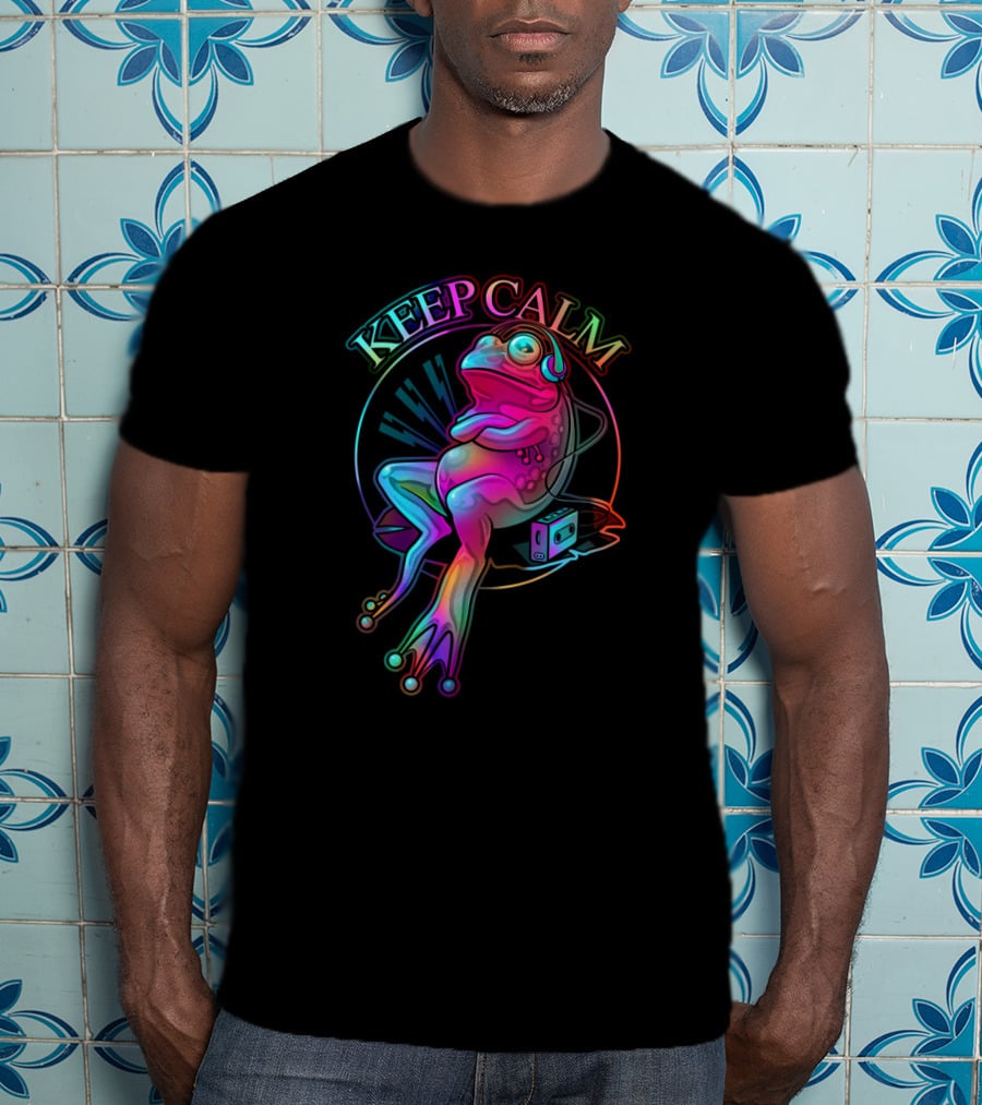 KEEP CALM Frog With Headphones And Retro Boombox Vibes T-Shirt