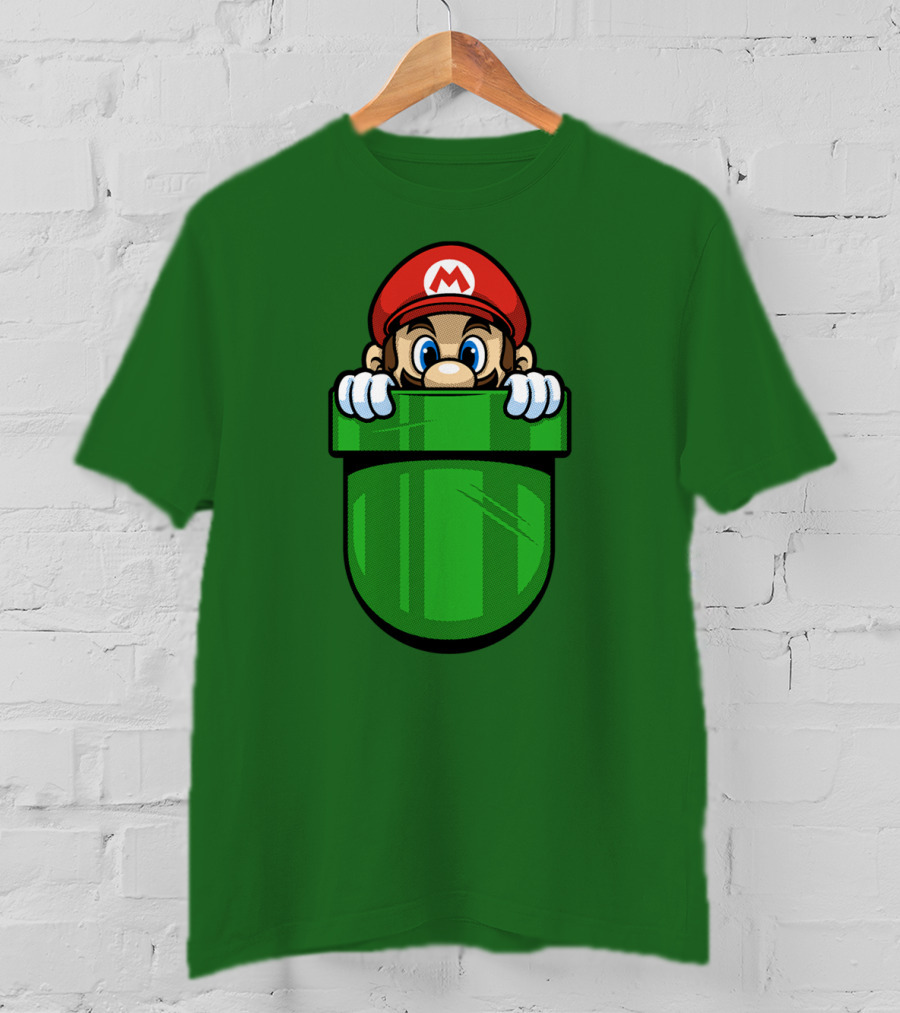 Super Mario Peeking From Green Warp Pipe T-Shirt