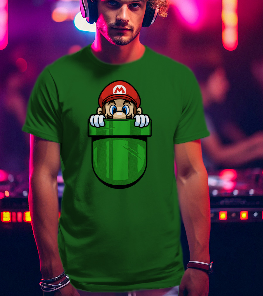 Super Mario Peeking From Green Warp Pipe T-Shirt