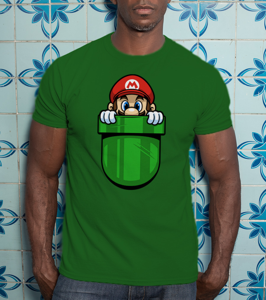 Super Mario Peeking From Green Warp Pipe T-Shirt