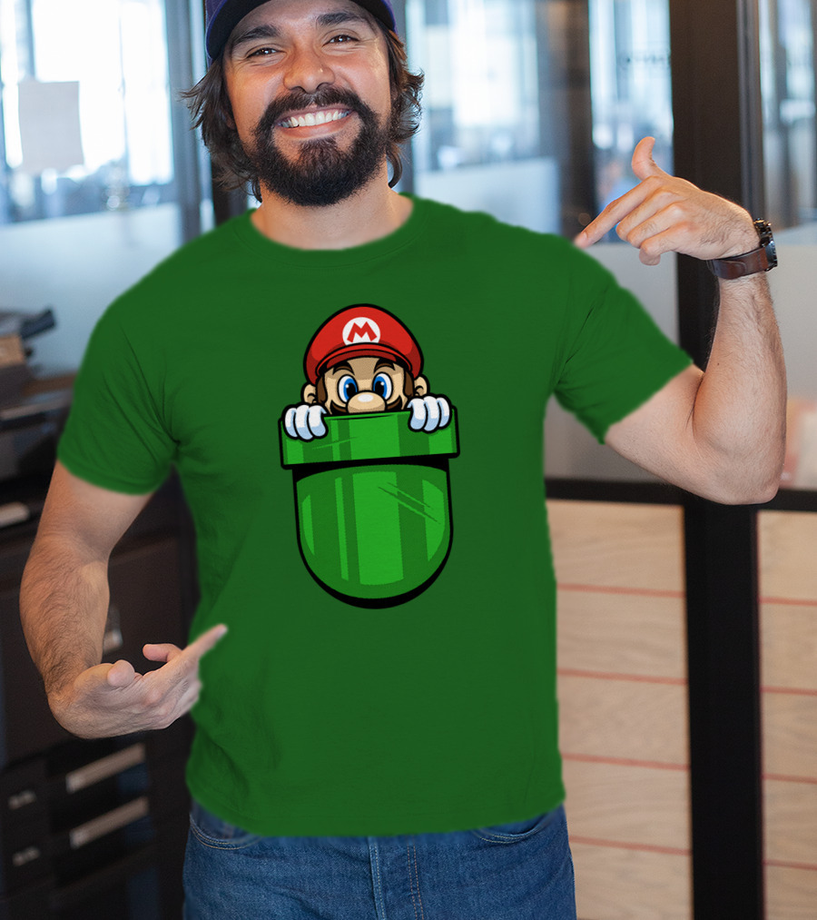 Super Mario Peeking From Green Warp Pipe T-Shirt