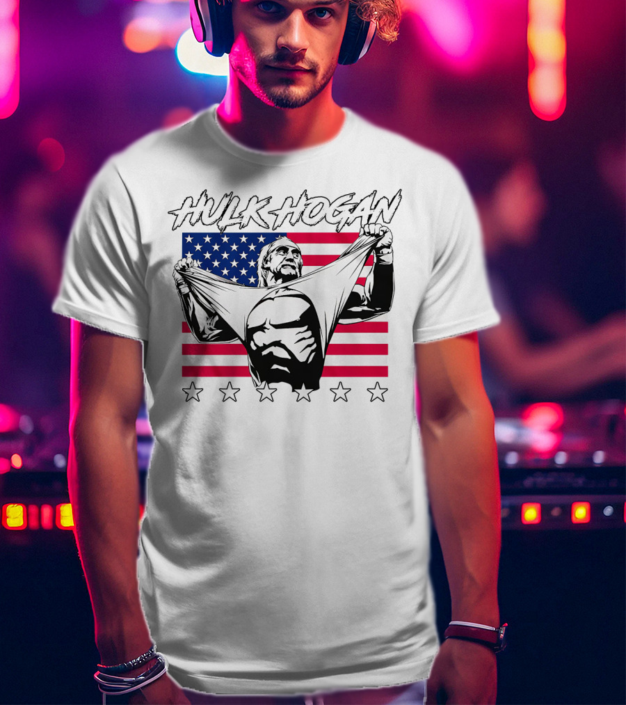 Hulk Hogan American Flag Stars Iconic Pose T-Shirt