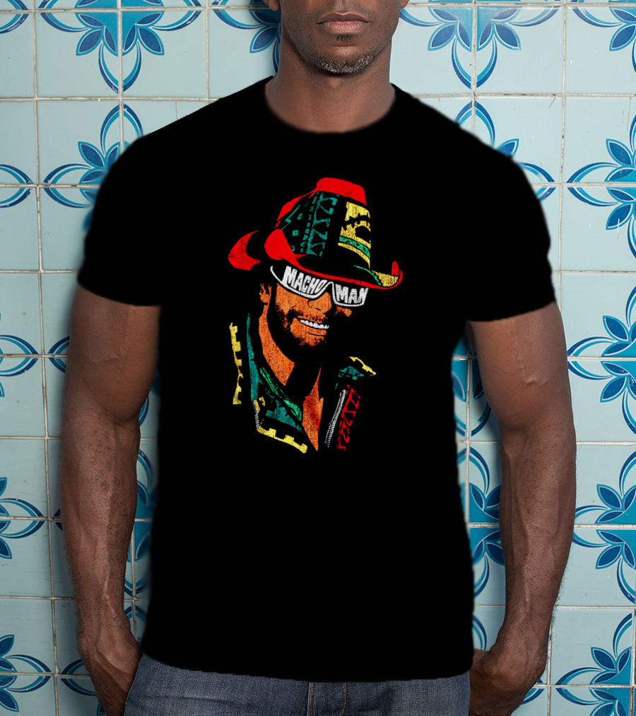 Macho Man Retro Style Cowboy Hat And Sunglasses T-Shirt
