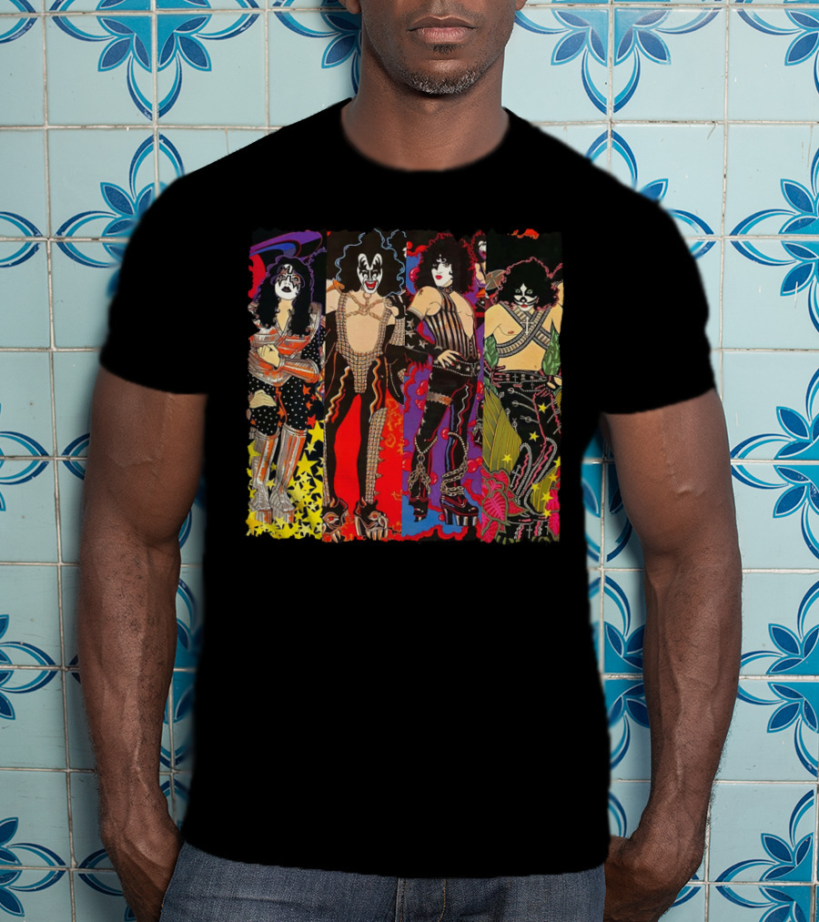 ISS2 KISS Band Cartoon Style Characters T-Shirt