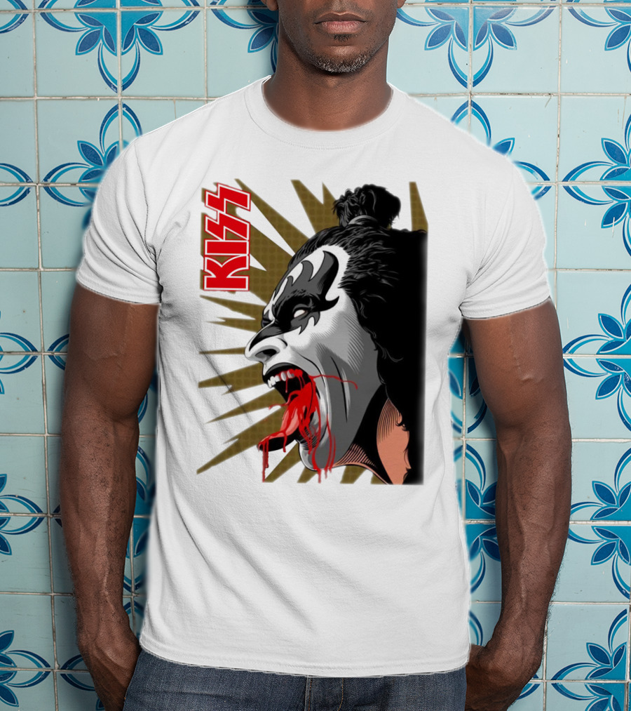 KISS Demon Face Makeup With Blood Spatter T-Shirt