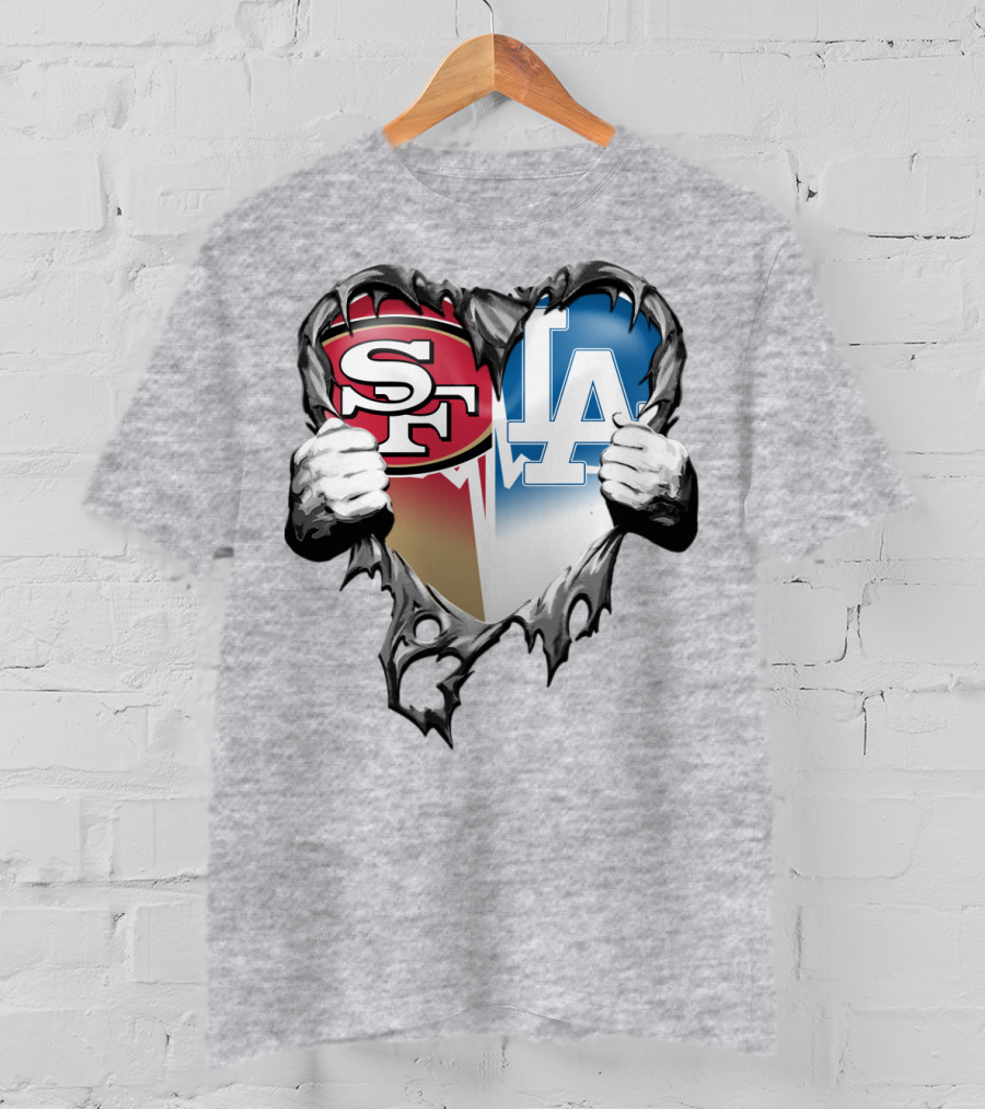 Sf La Heart Rivalry Baseball Fan Passion T-Shirt