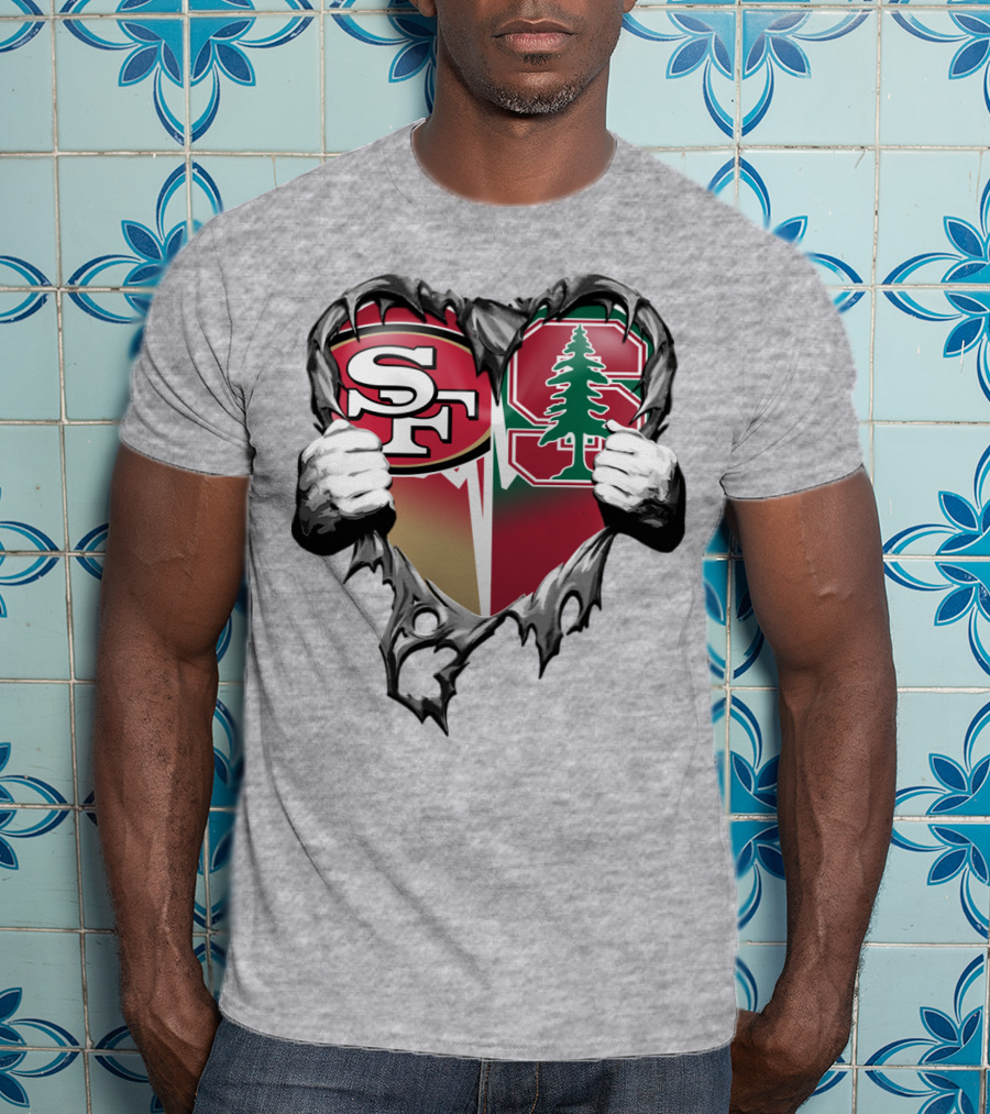 San Francisco 49ers And Stanford Cardinal Heart T-Shirt
