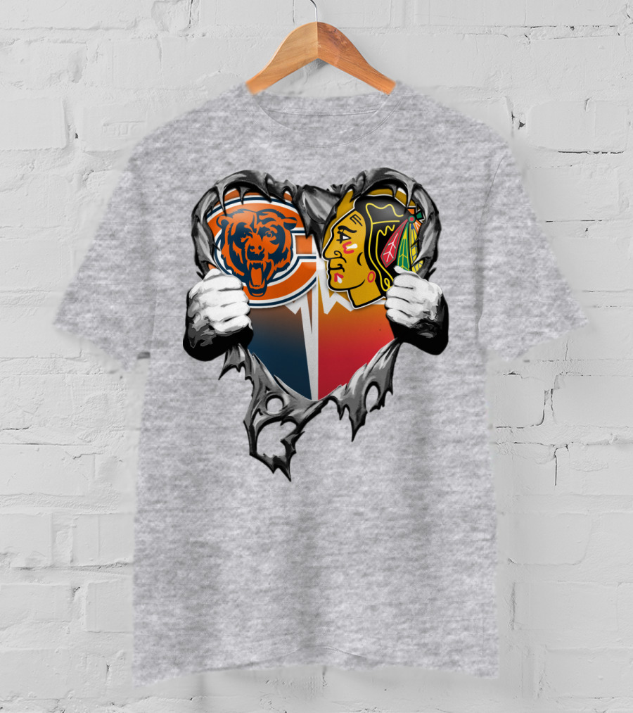 Chicago Bears And Blackhawks Heart T-Shirt