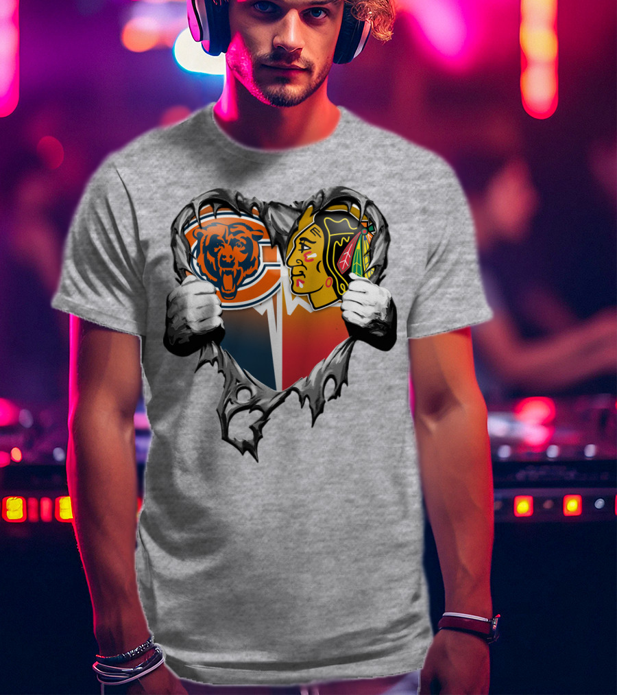 Chicago Bears And Blackhawks Heart T-Shirt