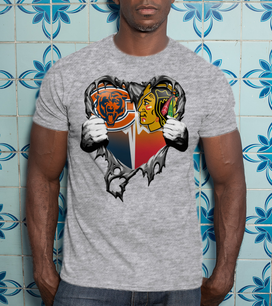 Chicago Bears And Blackhawks Heart T-Shirt