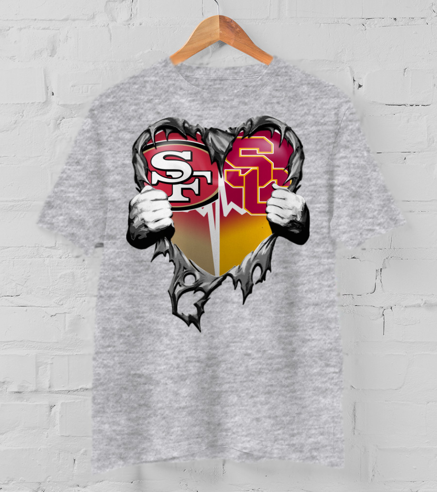 Sf Heart With Usc Trojans And San Francisco Theme T-Shirt