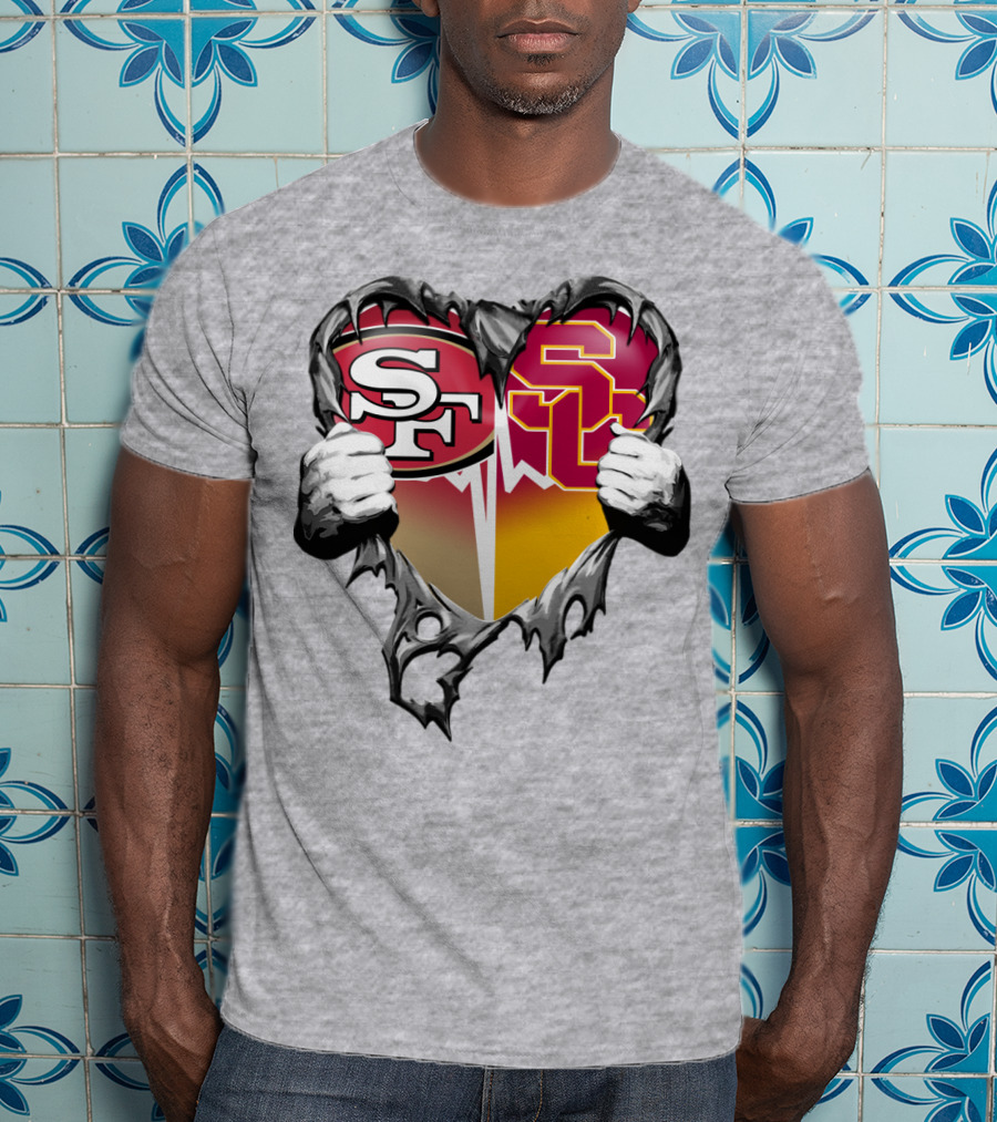 Sf Heart With Usc Trojans And San Francisco Theme T-Shirt