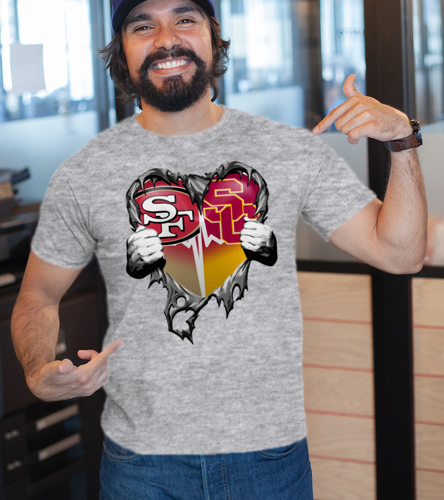 Sf Heart With Usc Trojans And San Francisco Theme T-Shirt