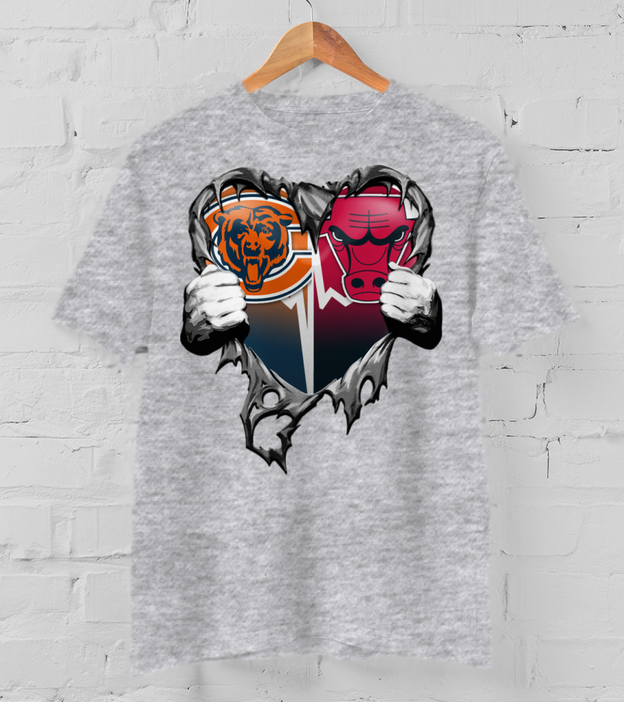 Chicago Bears And Bulls Heart Tear T-Shirt