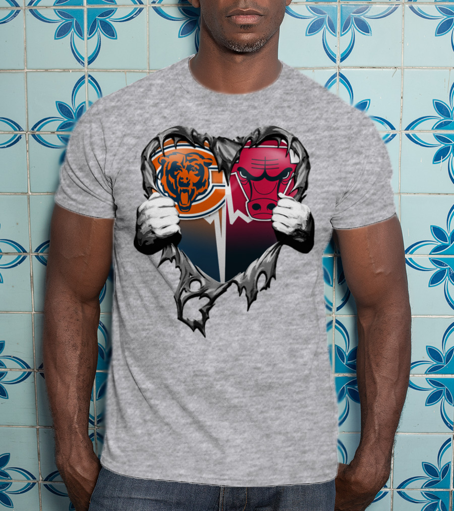 Chicago Bears And Bulls Heart Tear T-Shirt