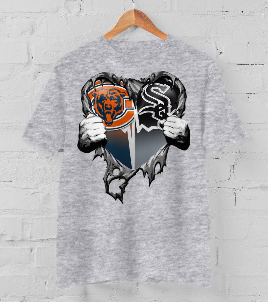 Chicago Bears And Chicago White Sox Heart Logo Xatt009 T-Shirt