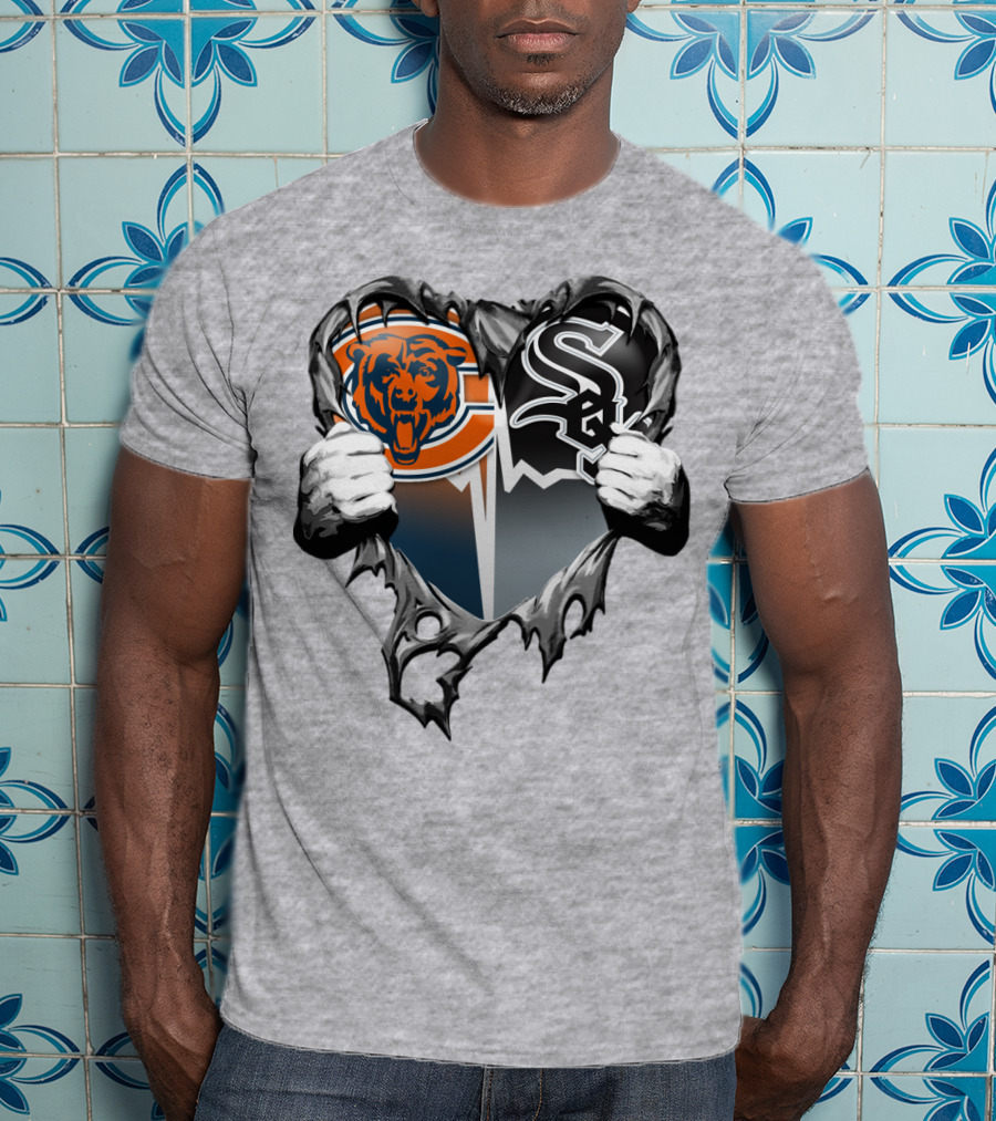 Chicago Bears And Chicago White Sox Heart Logo Xatt009 T-Shirt