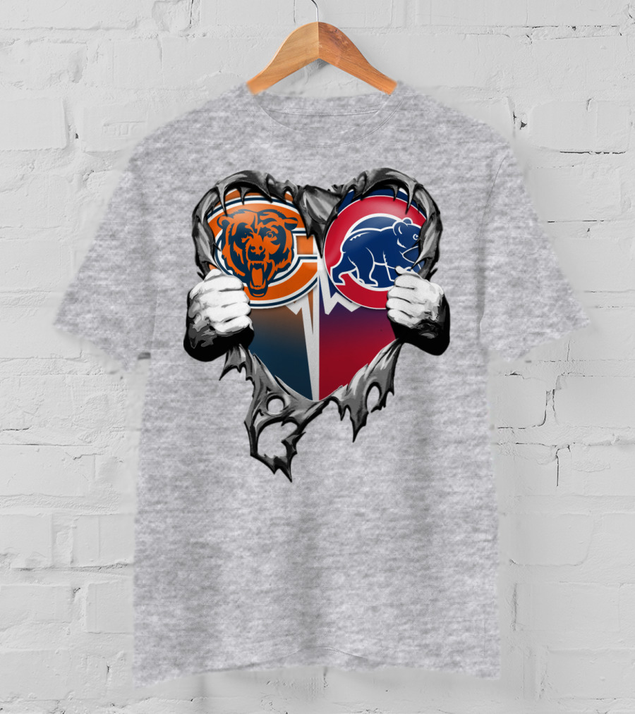 Xatt008 Chicago Bears And Cubs Heart T-Shirt