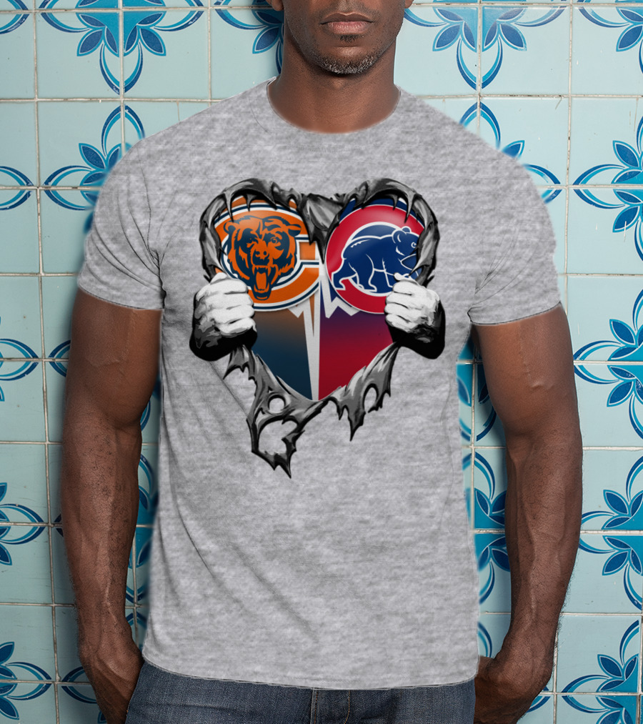 Xatt008 Chicago Bears And Cubs Heart T-Shirt